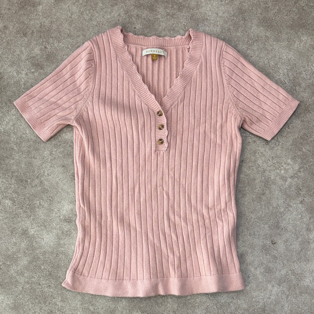 Pink Ribbed Short Sleeve Top Downeast